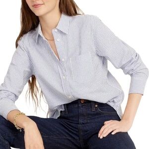 J Crew Women’s Seersucker Button Down Shirt Classic Fit Blue/white Stripe Sz 2